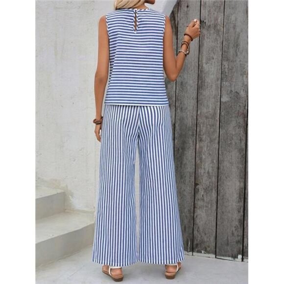 EMERY ROSE 2pcs/Set Striped Top And Pants Outfit Summer - Picture 2 of 6